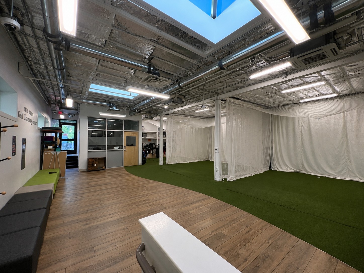 Indoor golf practice facility overview
